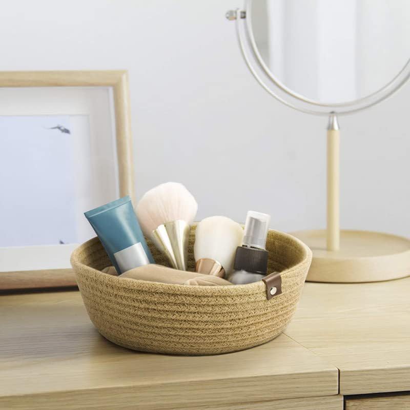 Set of 3 Cotton Rope Storage Baskets - Small White Organizers for Bathroom, Nursery & Home, Handmade Woven (White)