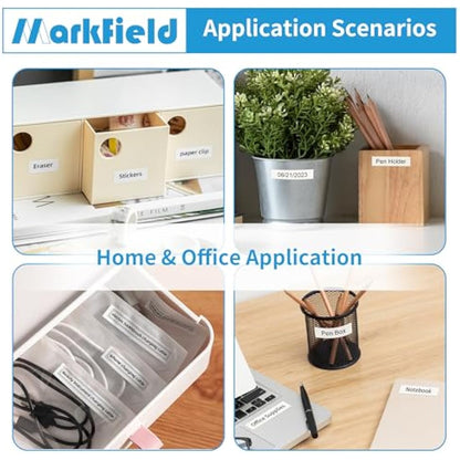 6X MarkField Compatibl with Dymo Letratag Tape 12 mm x 4 m, Black Print on White, Compatibl with Dymo Letratag Refills Labels for LT-100H LT-100T LT-110T QX50 XR 200B Plus