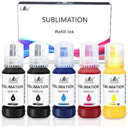 L&C 500ML Sublimation Ink for Epson Ecotank 2400 ET2830 2815 4810 ET2720 ET2760 ET2750 ET2850 EcoTank Printer (KKCMY)