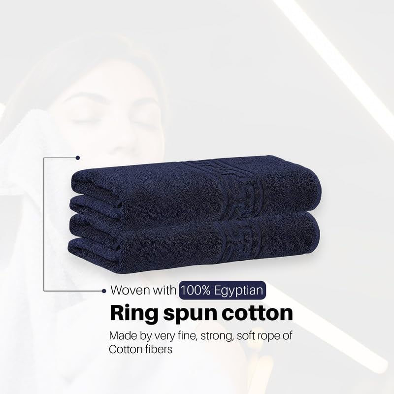 DTEX HOMES 8 Piece Towel Set 100% Egyptian Cotton 500 GSM, 2 Bath Towels, 2 Hand Towels, 4 Washcloths - Navy Blue