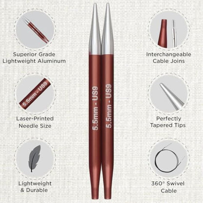 KnitPro Zing Deluxe Interchangeable Needle Set 4" (10cm) | 8 Sizes (3.5mm to 8mm)