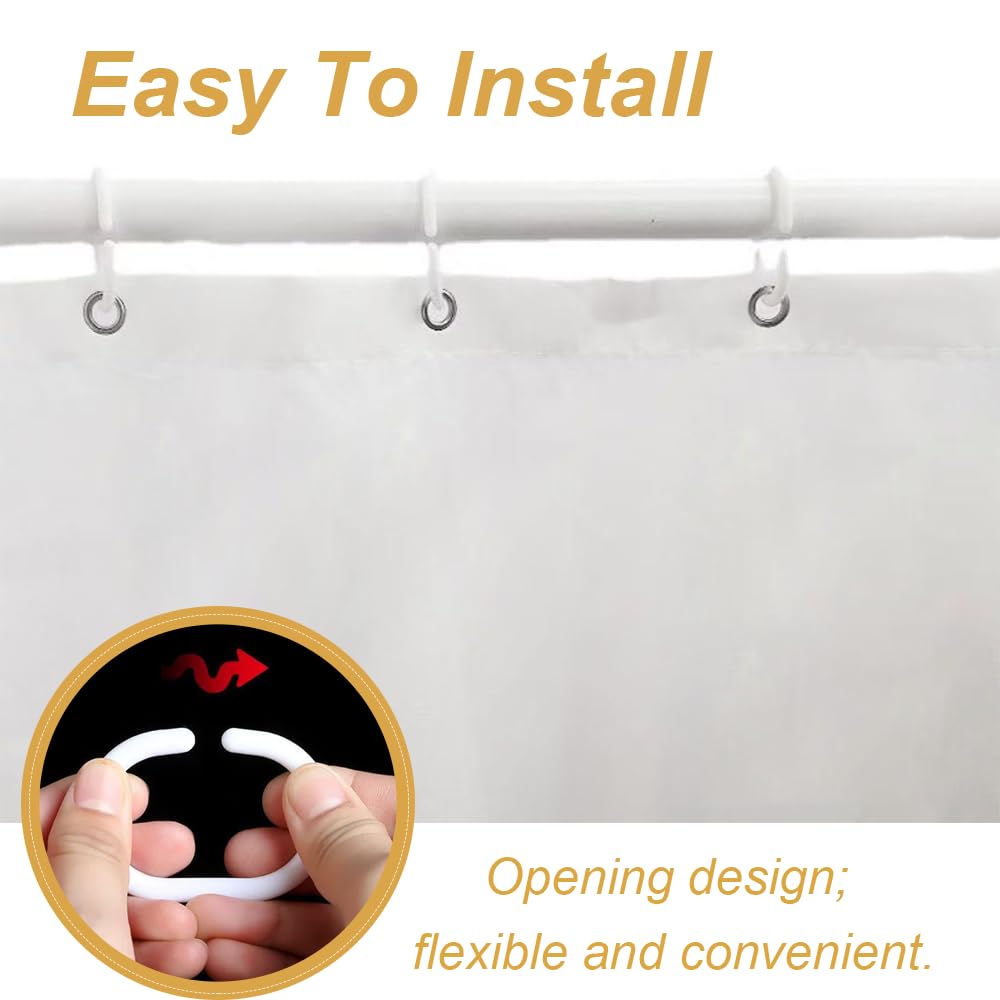 Shower Curtain Hooks, 24 PCS Shower Curtain Rings, White Plastic C-Shaped Hooks, for Shower Rods
