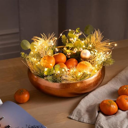 Dehaus® Large Stylish Bamboo Fruit Bowl - 30cm, Rose Gold - Wooden Salad Serving Bowl - Fruit Basket for Kitchen or Bread Basket - Table Centrepiece Decoration - Home & Kitchen Tableware Accessories
