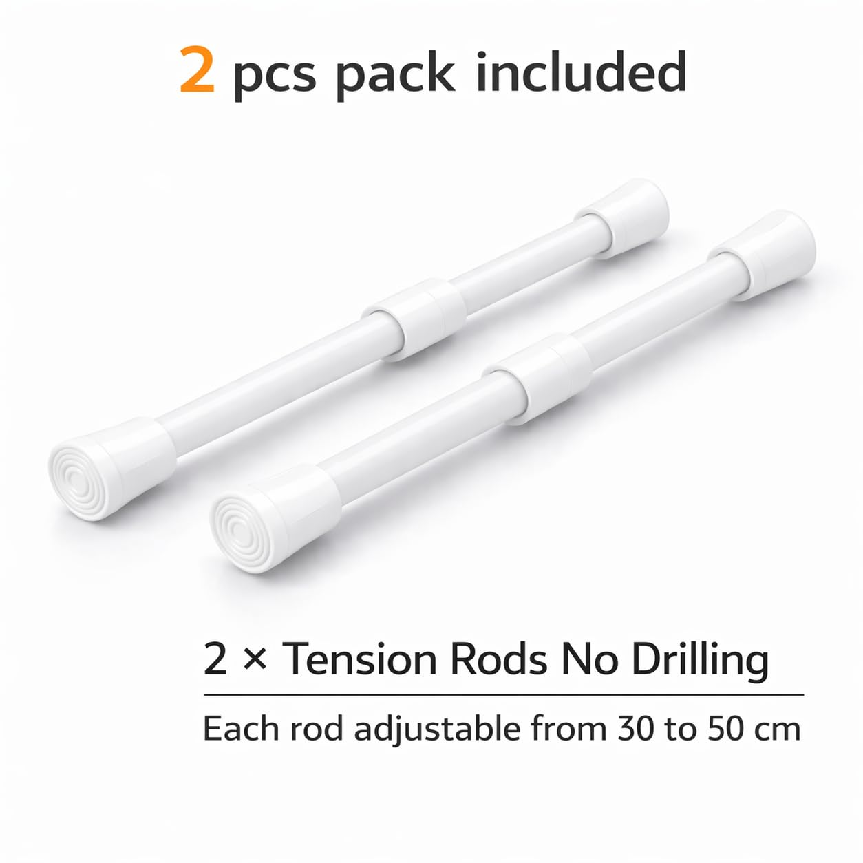 Package of 2 Telescopic Rods, Goowin 30-50cm Tension Rod No Drilling, Stainless Spring, Adjustable Tension Rod for Cabinet, Kitchen, Stainless Metal