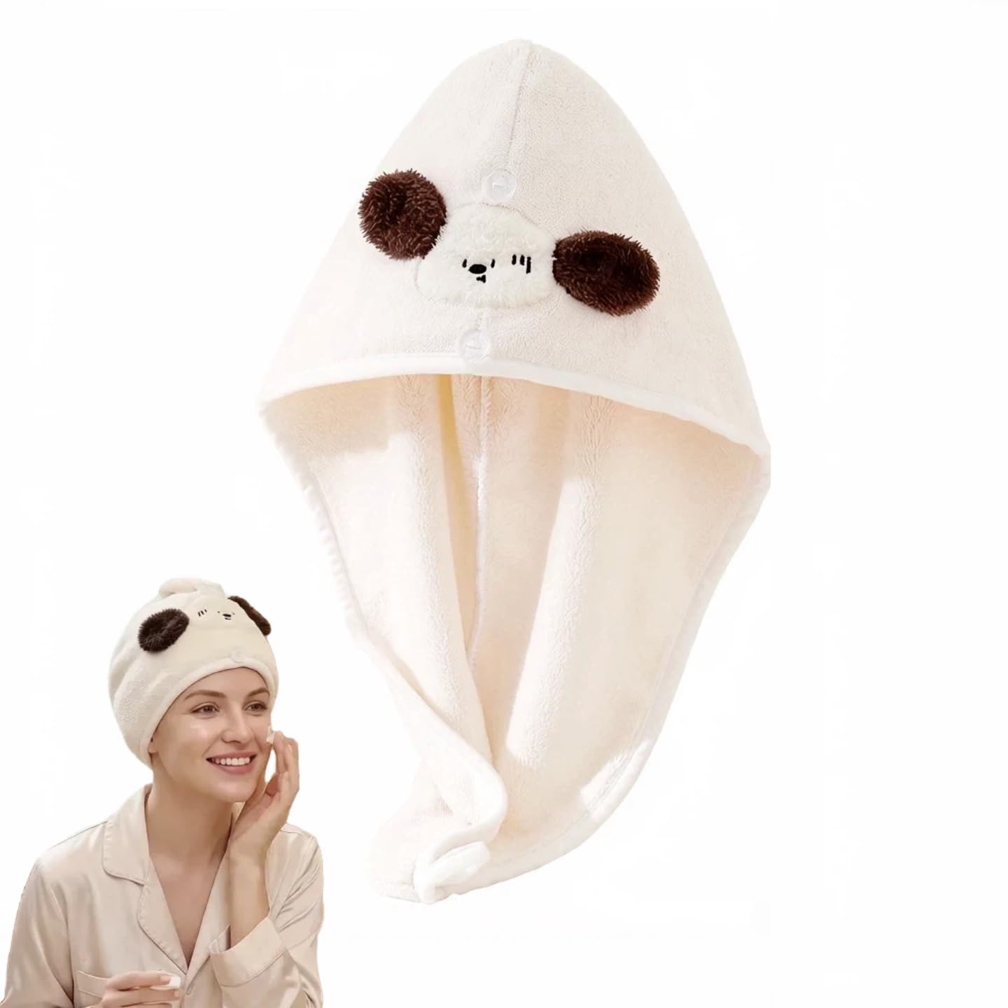 Satiskid Hair Towel Wrap, Quick Dry Turban with Button, Super Absorbent Microfibre Wrap Hair Dry Cap for Women & Kids,Soft Hair Drying Towel,Adorable