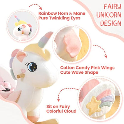 FUNLIO Unicorn Baby Rocking Horse, Rainbow Fairy Unicorn Rocking Horse for Toddlers 6 Months to 3 Years, Stuffed Ride-on Animal Rocker, Easy to Assemble, CE & CPC Certified