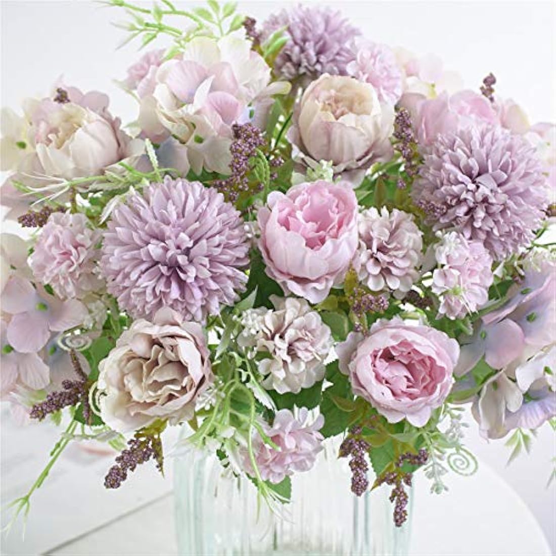 Artificial Flowers, 2 Pcs Fake Peony Silk Light Purple Hydrangea Bouquet Decor Plastic Carnations Daisy Realistic Flower Arrangements Wedding Decoration Table Centerpieces,for Home Office Party Decor