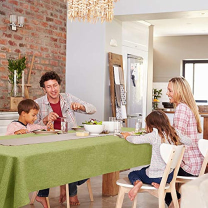 Deconovo Solid Color Faux Linen Rectangle Table Cloth Water Resistant Tablecloth for Kids 54x108in(137x274cm) Green