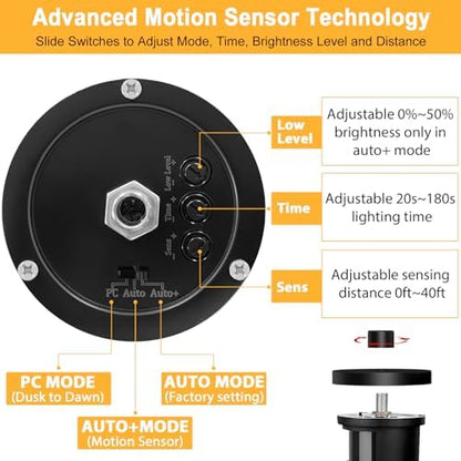 APOTO Motion Sensor Outdoor Lights, Dusk to Dawn Exterior Wall Light 3 Modes, Porch Light Fixture for House, Waterproof Aluminum Anti-Rust Lantern for Garage Entryway, Motion Activated, E27 Bulb Base