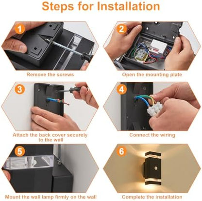 LMP Up Down Outdoor Wall Lights PIR, Motion Sensor Outside Lights Mains Powered, IP65 Square Porch Front Door Light Electric, External Modern GU10 LED Lighting Exterior Lamp Sconce for House, Black