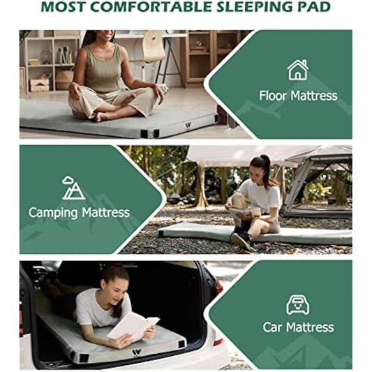 Willpo Memory Foam Camping Mattress Portable Sleeping Pad Floor Guest Bed Lightweight Outdoor Tent Mattress Removable Waterproof Cover Travel Bag