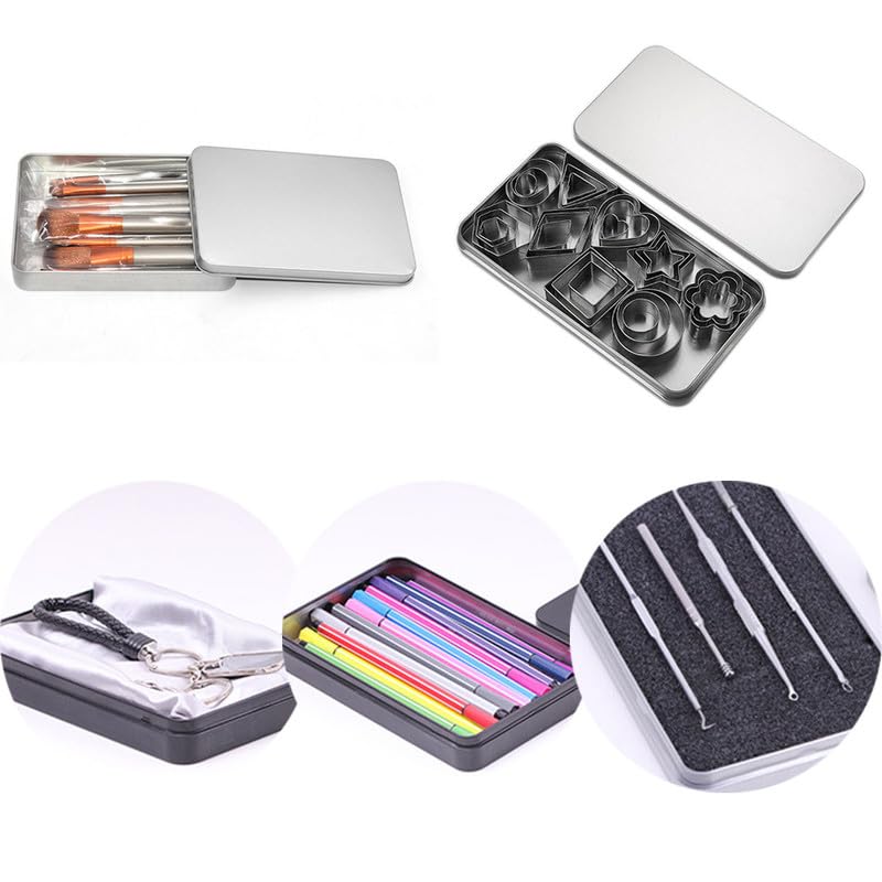 Vokenforu 1 Piece Rectangular Tin Boxes with Lids,Gold Metal Empty Tins Containers For Pencil Case Small Items Organizer-17 * 9 * 1.5cm