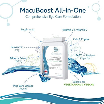 MacuBoost All-in-ONE AREDS 2 Plus Formula 60 Days Supply - Lutein, Zeaxanthin, Bilberry, Pine Bark - Support Normal Eyes and Macular Health