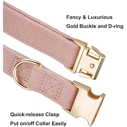 YUDOTE Ultra-soft Dog Collar Natural Cotton Corduroy Made for Large Dogs with Sensitive Skin,Dusty Pink