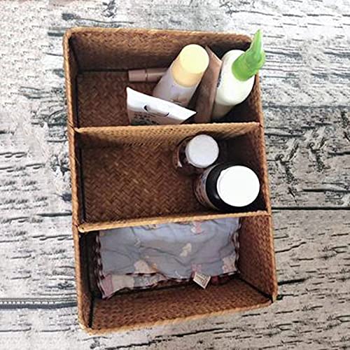 Giilayky 3-Section Wicker Baskets for Shelves, Hand-Woven Seagrass Storage Baskets Toilet Paper Basket
