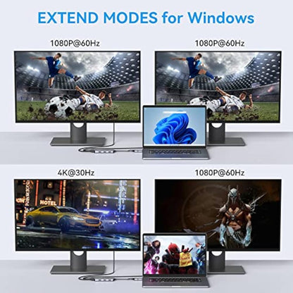 USB 3.0 Docking Station, HDMI Splitter Extended Display Dual HDMI Adapter USBC Laptop Universal USB Docking Station with 2 Hdmi Dual Monitor Dock for M1 M2 MacBook Pro/Air, Microsoft, Dell, HP
