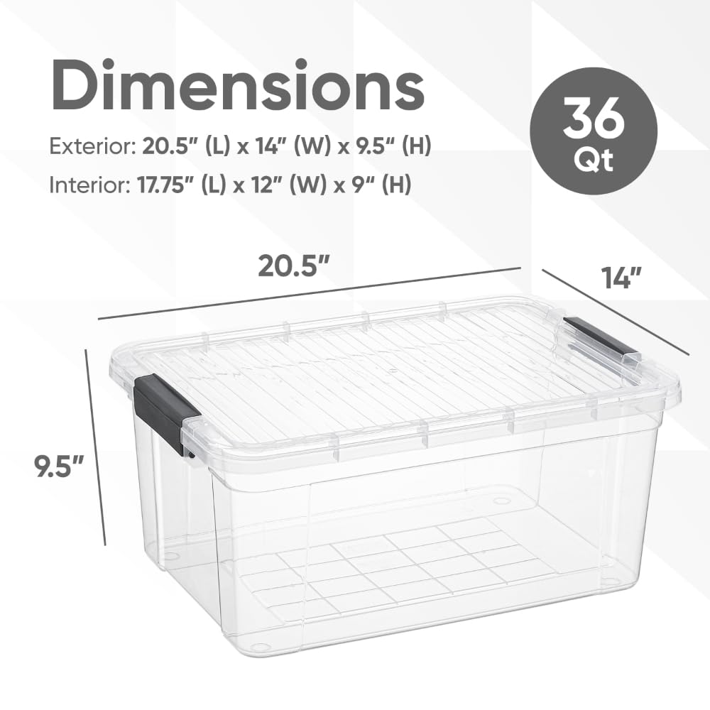 Superio Clear Storage Box with Lid, 36 Quart Plastic Container Bins for Organizing, Stackable Crates, BPA Free, Non Toxic, Odor Free