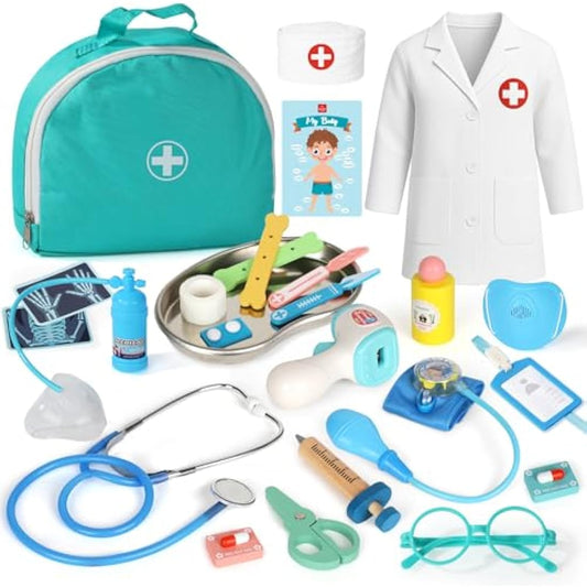 Lehoo Castle Kids Doctors Set, Pretend Doctor Kit Toys Medical Playset, Wooden Play Toys, Educational Toys for 3 Year Old Boys