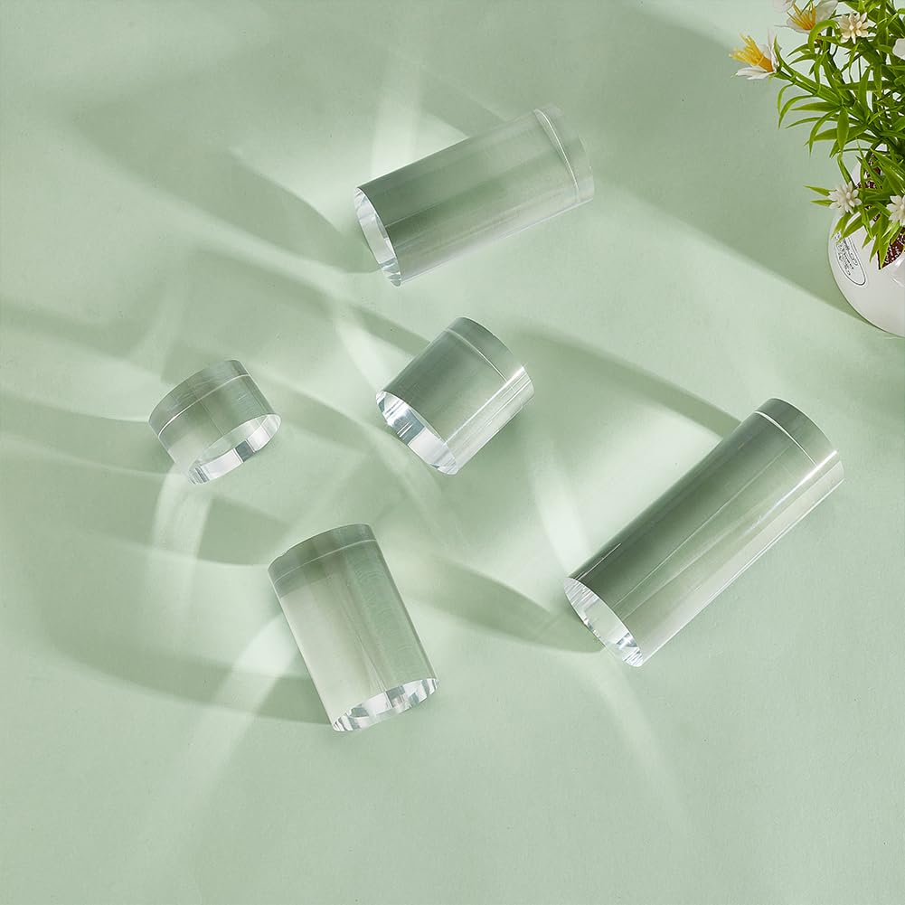 BENECREAT 5pcs Clear Acrylic Display Block - 3/4/6/8/10cm Round Cylinder Solid Pedestal Stand for Jewelry, Gem, Pop Figures & Cosmetic Showing