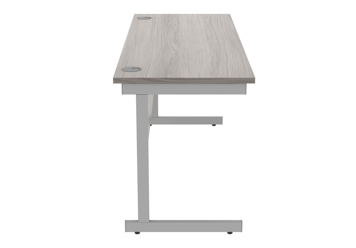 Office Hippo Essentials Rectangular Writing Computer Work Place, Home Office Desk with Cable Port Management, MFC, Alaskan Grey Oak, 160x60cm