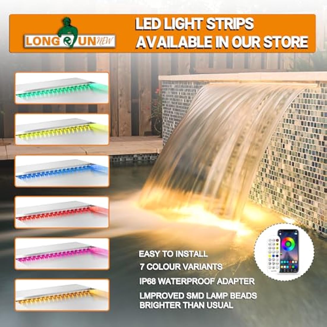 LONGRUNNEW Pond Waterfall Blade Kit, 60cm Stainless Steel Pool Fountain with Accessories, Width 31cm Spillway Water Feature Waterfall Cascade for Garden Patio Pond Decoration