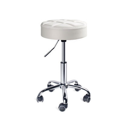Round Swivel Beauty Stool Adjustable PU Leather Seat White / Φ14"