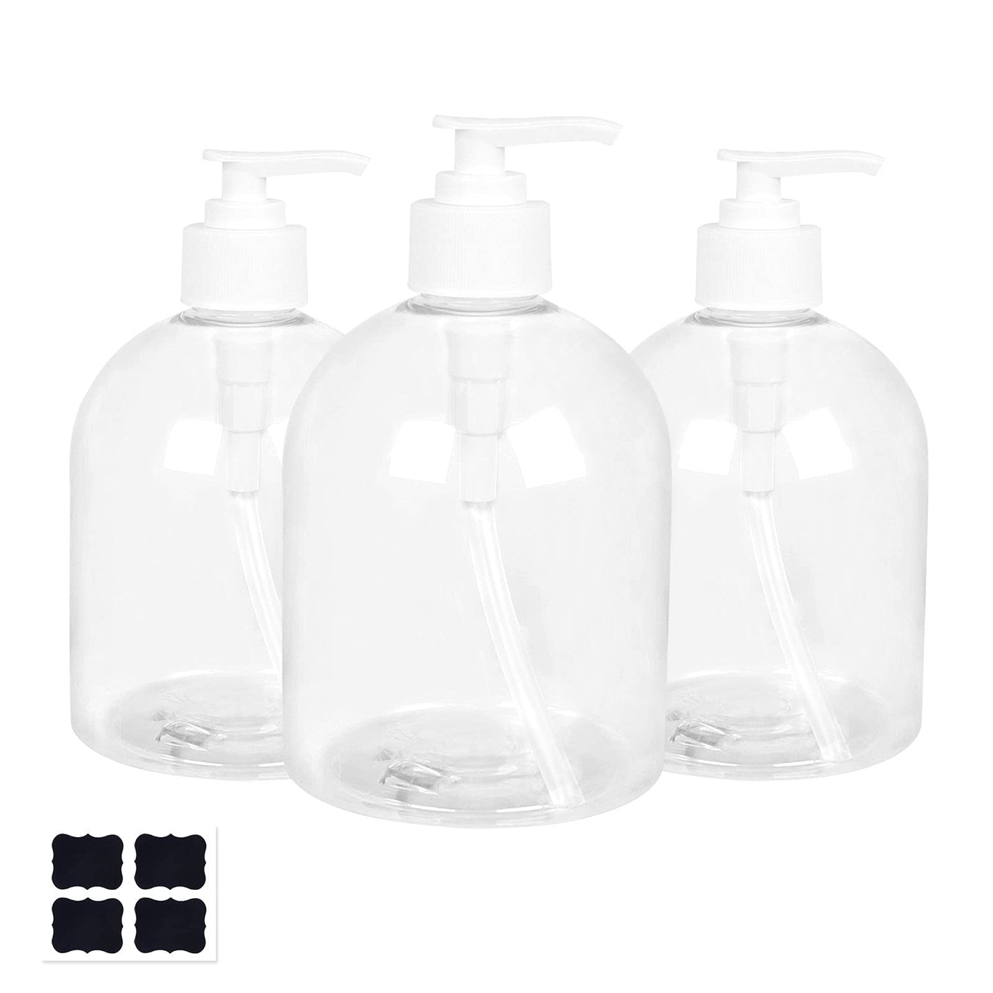 Yishik 16oz Clear Empty Plastic Shampoo Pump Bottles 3 Pack