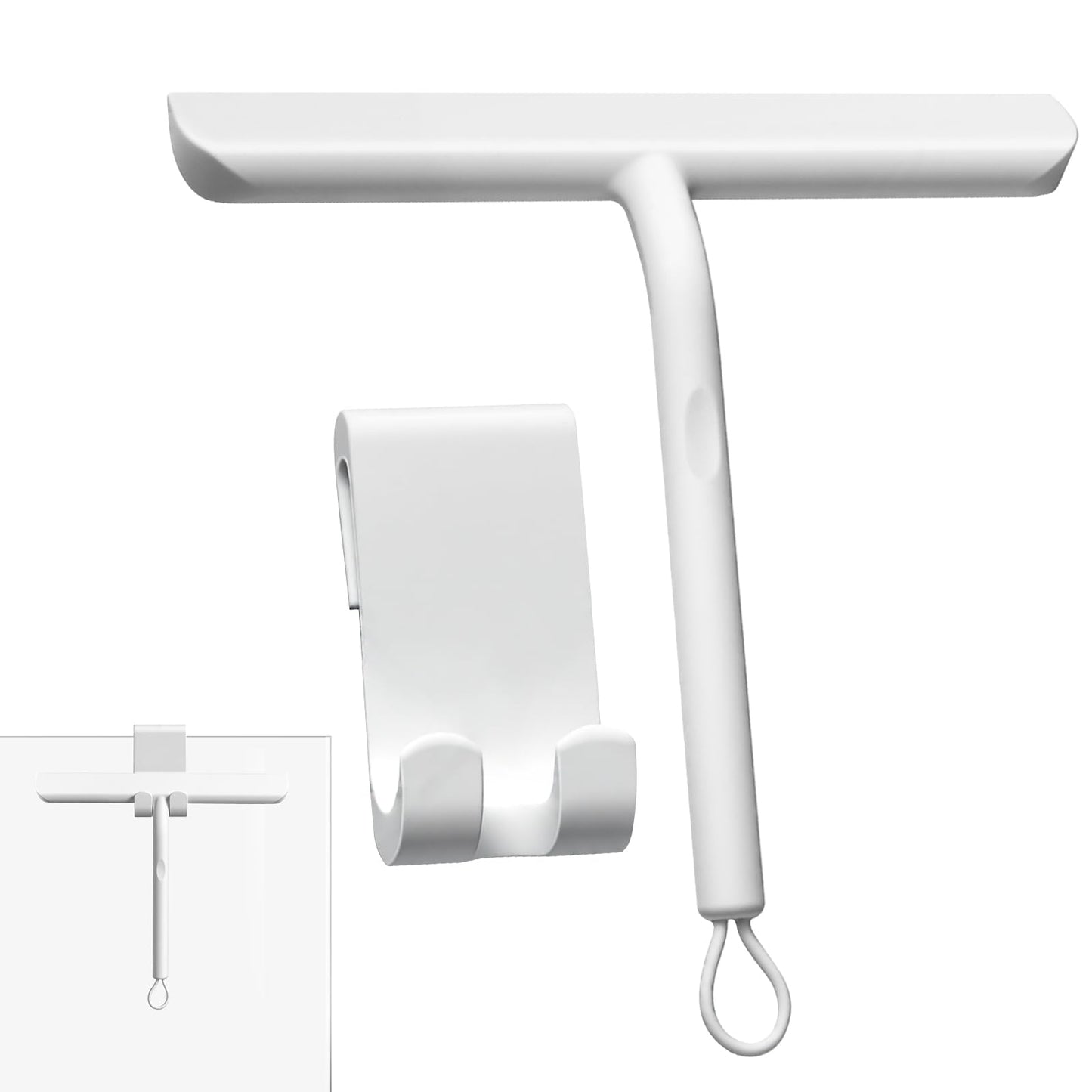 Vinabo Silicone Shower Squeegee – Glass Wiper for Shower Doors, Bathroom Screens, Mirrors, Car Windows & Glass Cleaning，White,21cm