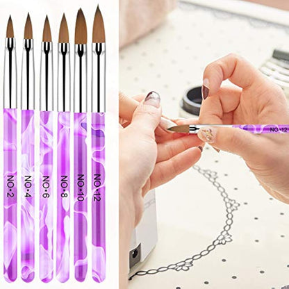 6-Piece Nail Art Tips Builder Brush - UV Gel & Acrylic Nail Brush for Salon & DIY