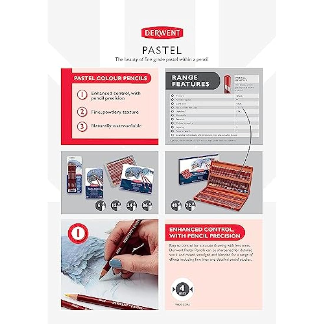 Derwent Pastel Collection Sampler Kit, Drawing & Writing, Set Of 24 Pencils, Blocks & Accessories For Pastel Drawing & Colouring, Professional Quality, 0700301