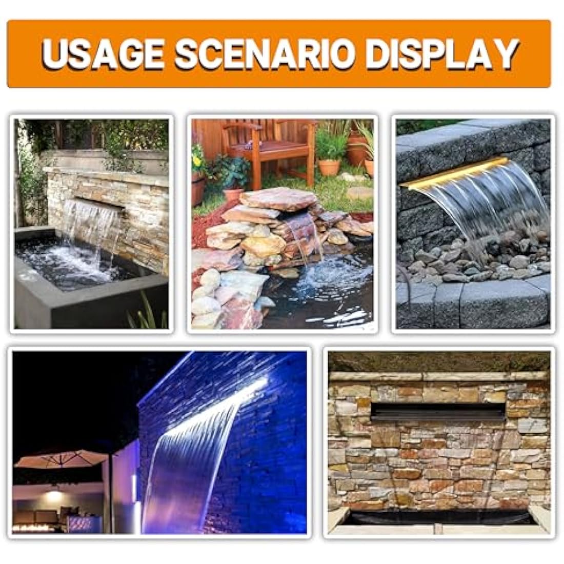 LONGRUNNEW Pond Waterfall Blade Kit, 60cm Stainless Steel Pool Fountain with Accessories, Width 31cm Spillway Water Feature Waterfall Cascade for Garden Patio Pond Decoration