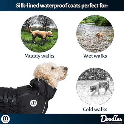 Mikki Doodles Dog Raincoat, Waterproof, Windproof, Silky Lining, Less Friction Means Less Knots & Tangles, Size Small, Black