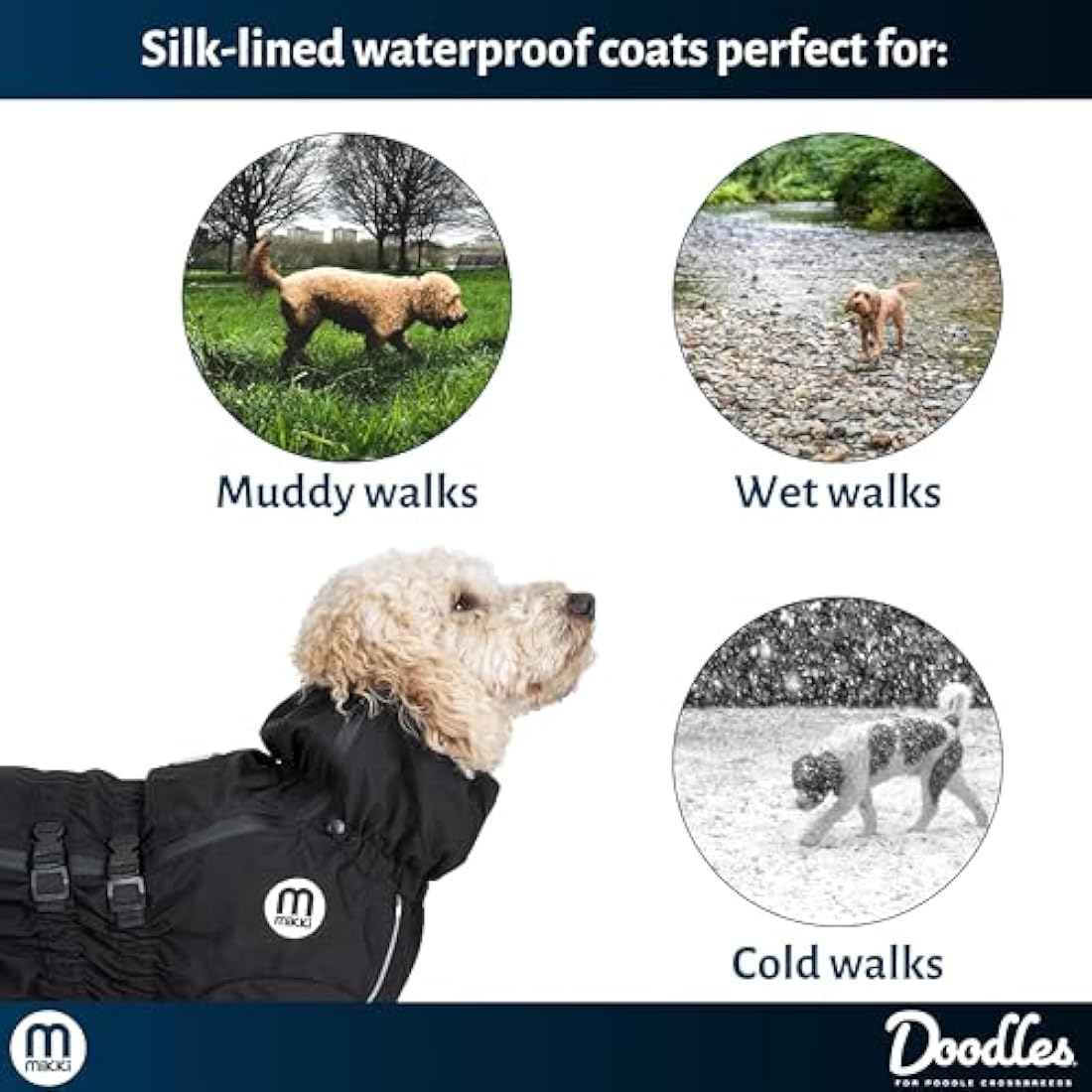 Mikki Doodles Dog Raincoat, Waterproof, Windproof, Silky Lining, Less Friction Means Less Knots & Tangles, Size Extra Small