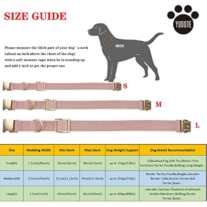 YUDOTE Ultra-soft Dog Collar Natural Cotton Corduroy Made for Large Dogs with Sensitive Skin,Dusty Pink