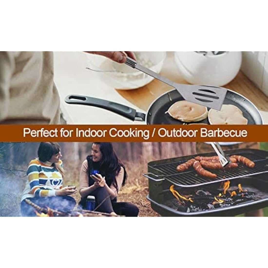 GQC 3PCS BBQ Grill Tool Set, Stainless Steel Barbecue Grilling Utensils Kit with Carry Bag, Spatula, Tongs and Fork BBQ Tool Accessories for BBQ Cooking Outdoor Camping…