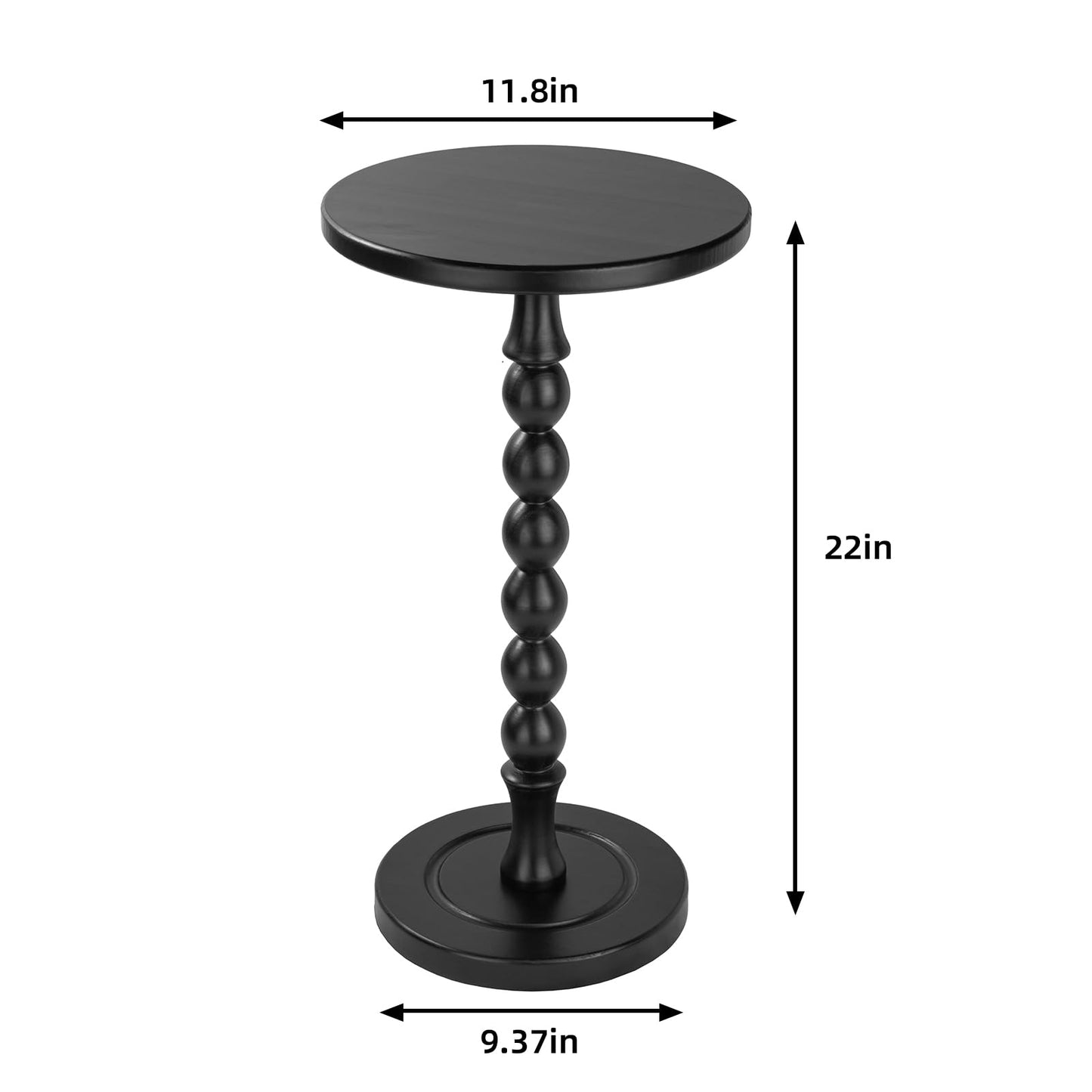 Lampaggio Round Side Table for Small Spaces, Drink Table with Oak Wood Pedestal, Modern End Table Nightstand for Living Room, Bedroom, Office