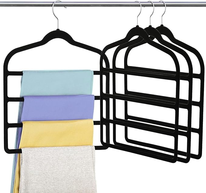 4 Pack Velvet Trouser Hangers Space Saving 4-Layer Hangers for Trousers