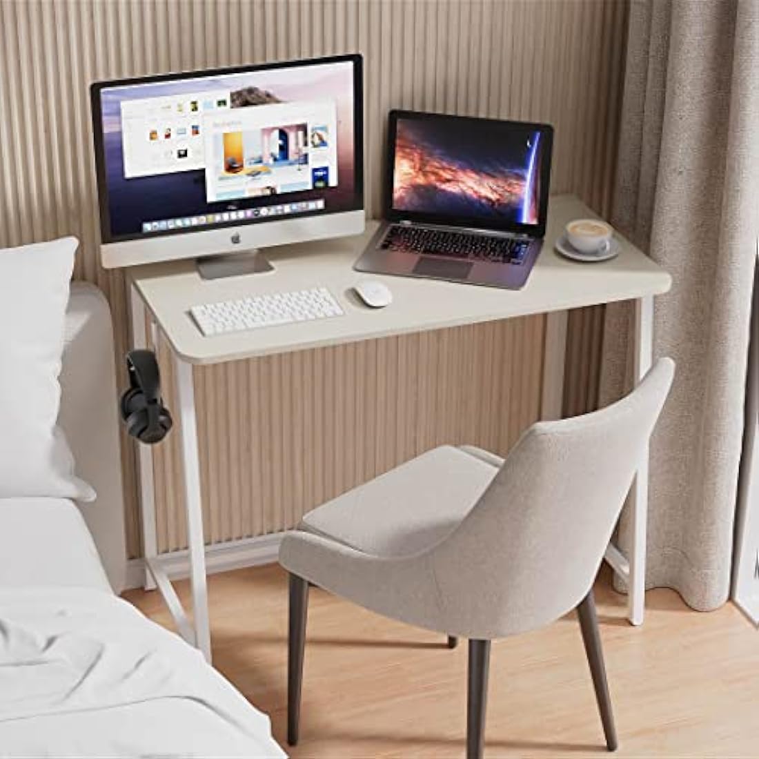 WOHOMO Folding Desk,Small Foldable Desk 80cm for Small Spaces,Space Saving Computer Table Writing Workstation for Home Office,Easy Assembly,Oak