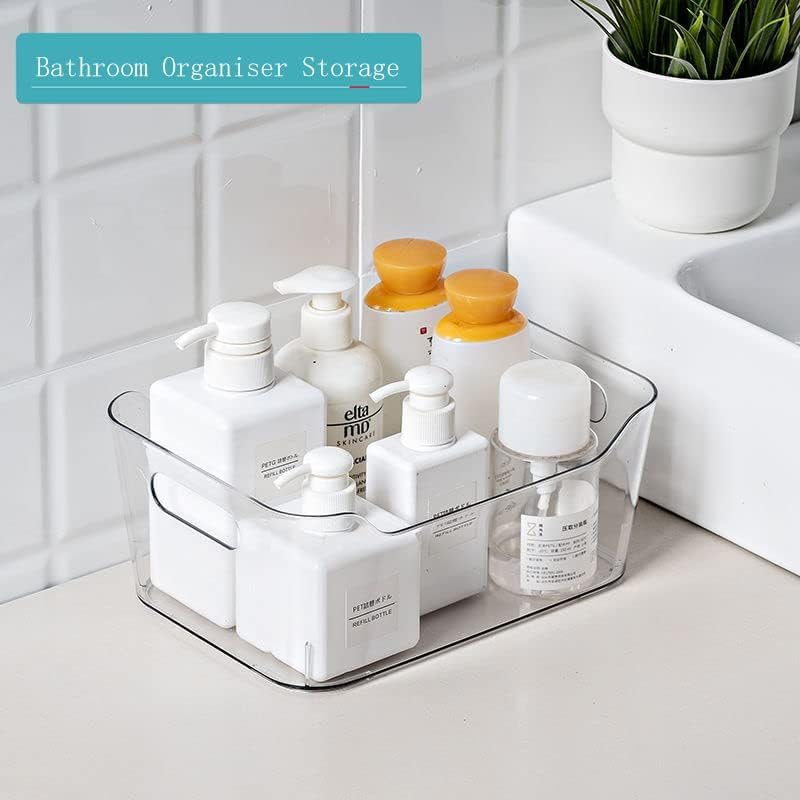 Grace Store 4PCS Storage Organisers Clear Plastic Bathroom Organiser Versatile Kitchen Organiser Tray for Desk, Makeup , Kitchen Pantry Cabinet