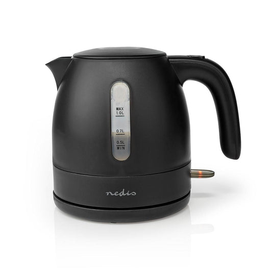 Nedis 1L Electric Kettle with Quick Boil Time, Boil-Dry Protection, 360? Cordless Base and Removable Filter, 2150W - Black