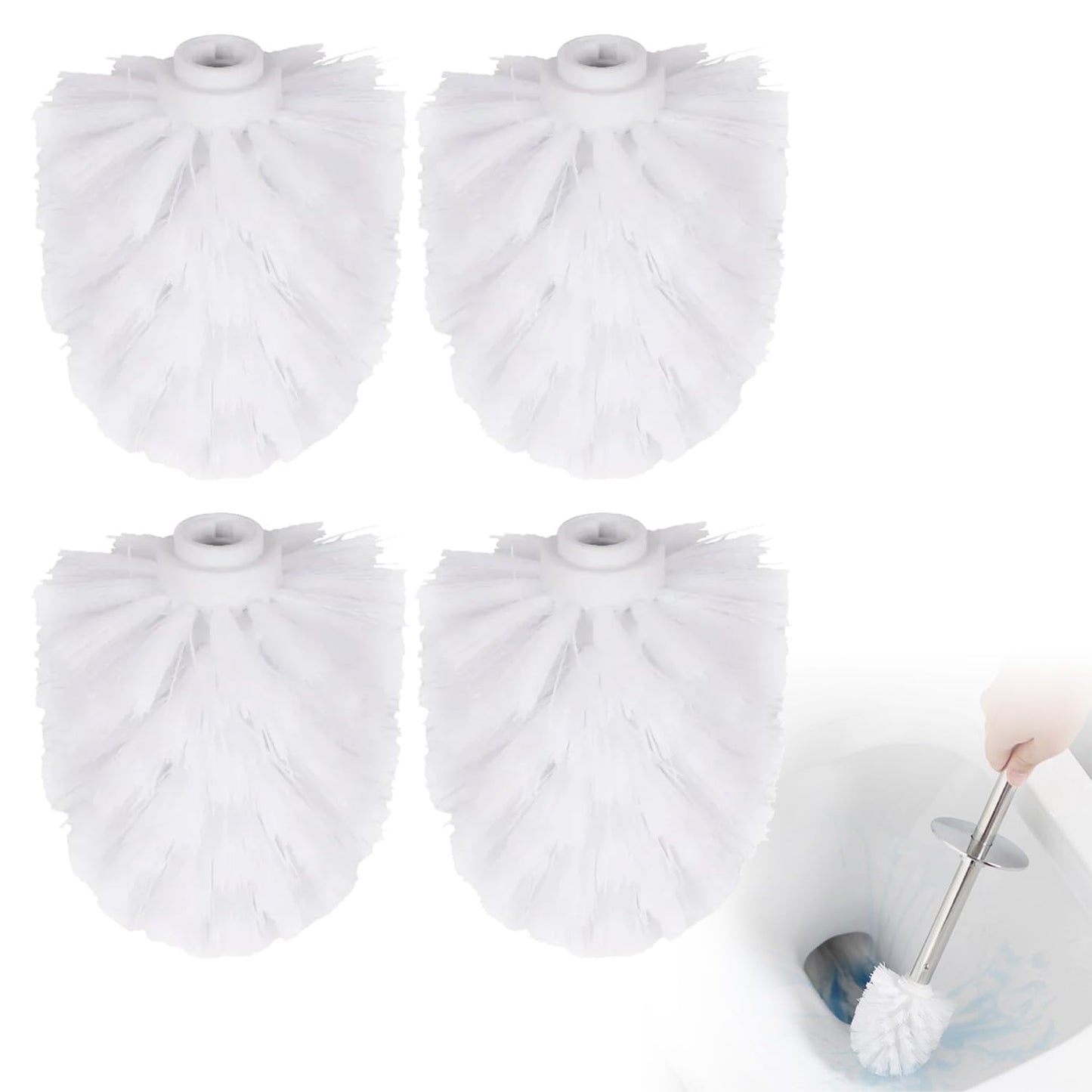 Oyiclyea Toilet Brush Head Replacement White 4 Pcs Universal Toilet Brushs Heads,Plastic Replacement Toilets Bowl Brushs Heads,12mm Threaded