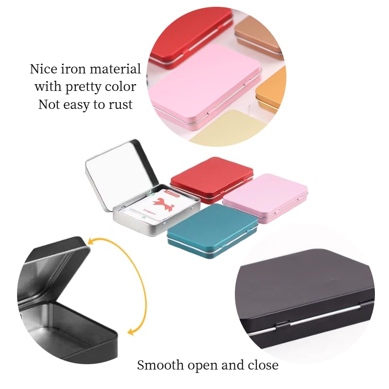 Leliafleury Pink Hinged Tin Box 10.8 * 7.6 * 1.77cm Rectangular Tins Container Metal Empty Storage Tins For Small Items Home Supplies