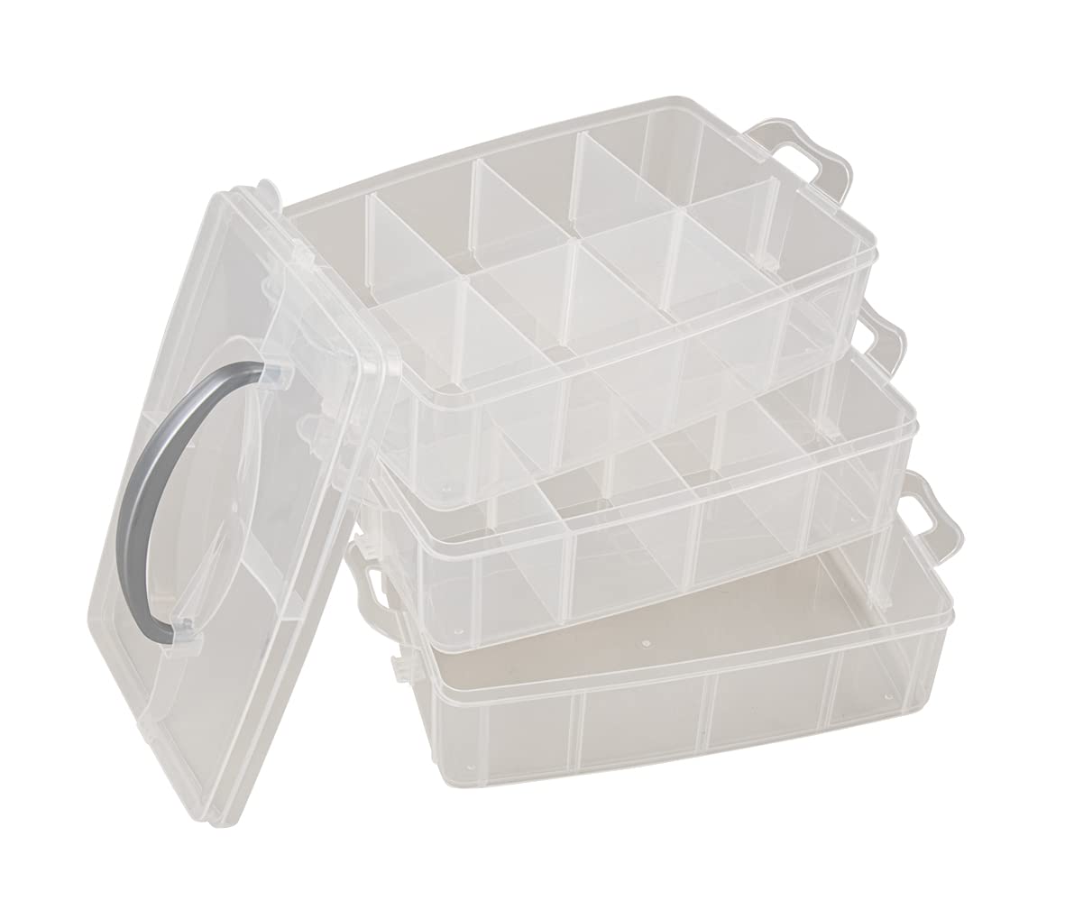 RAYHER Sorting Box with Carry Handle, 13 Compartment Storage Box , Transparent, 23.1x15.6x18.5cm