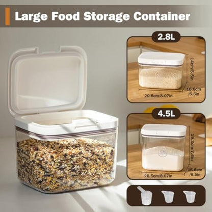 ZgoEC Rice Storage Container Airtight 4.5 L+2.8 L, Flour Container for Storage with Measuring Cup, Grain Container, Dry Food Storage Container, Plastic Cereal Dispenser for Kitchen Baking Flour