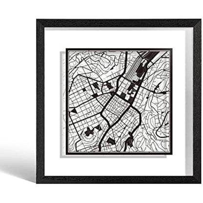 O3 DESIGN STUDIO Stuttgart Paper Cut Map framed, Black map, Black frame, 9x9 inches, Gift Boxed, 2 background color, self-changing, Paper Art