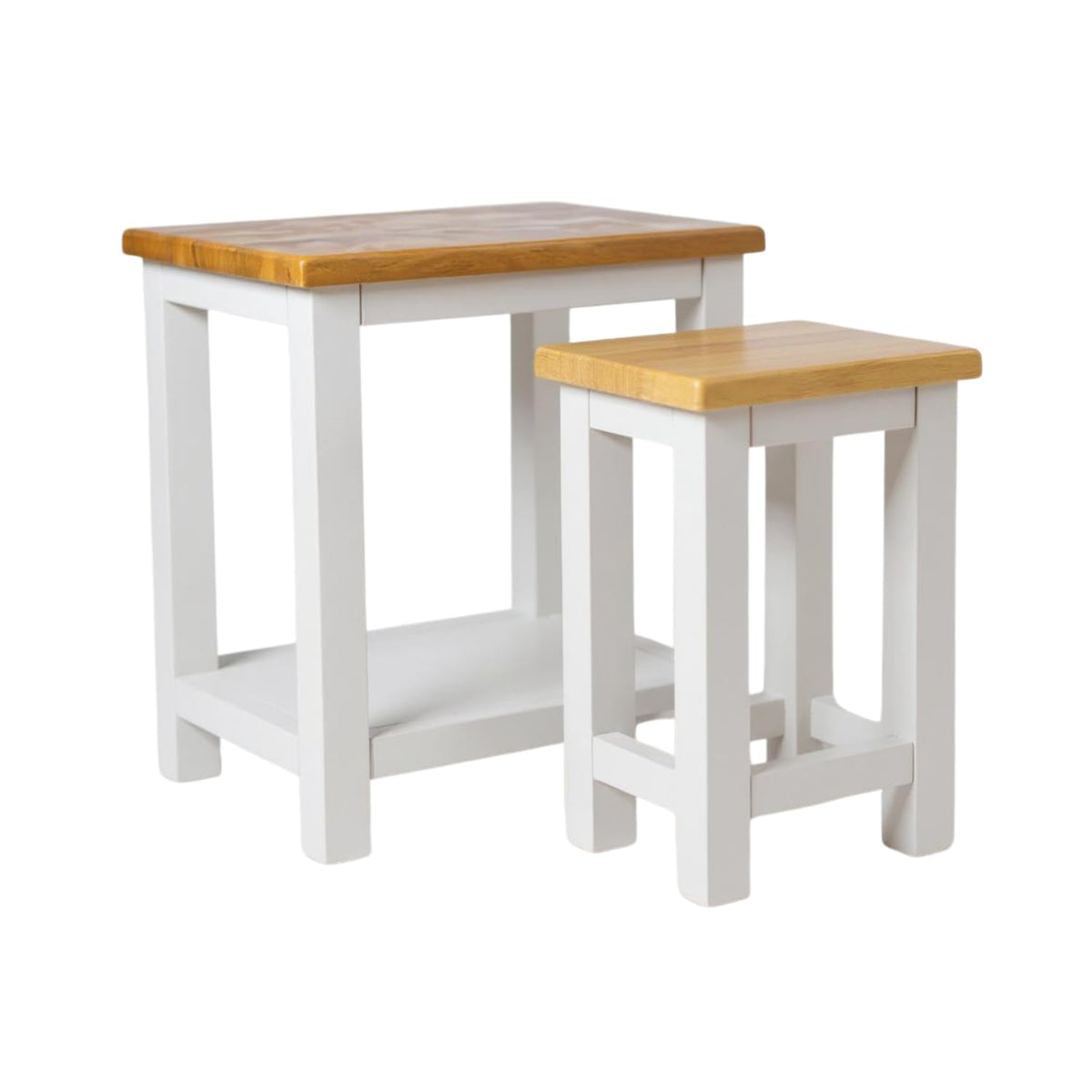 GROF GROFurniture White Set of 2 Side Tables - 2-Tier Sofa Side Tables with Oak Top, Wooden Bedside Tables, for Living Room, Bedroom, Home Office