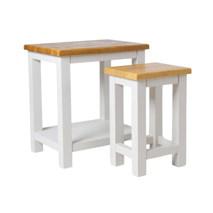 GROF GROFurniture White Set of 2 Side Tables - 2-Tier Sofa Side Tables with Oak Top, Wooden Bedside Tables, for Living Room, Bedroom, Home Office