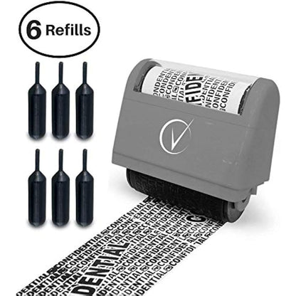 Vantamo Address Blocker Stamp for Hiding Sensitive Information, Wide Identity Theft Protection Roller Stamp with 6 Refills, Confidential Ink Roller for Personal Data Theft Prevention, Classy Gray