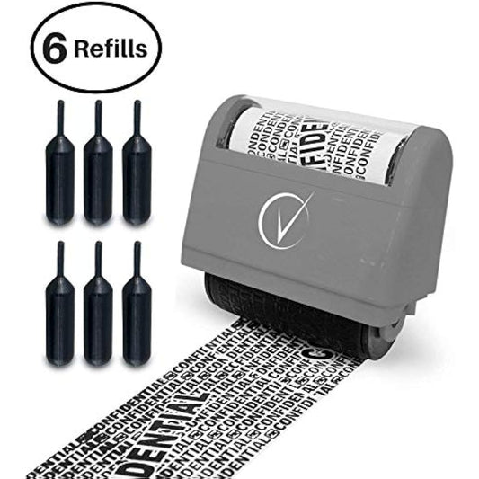 Vantamo Address Blocker Stamp for Hiding Sensitive Information, Wide Identity Theft Protection Roller Stamp with 6 Refills, Confidential Ink Roller for Personal Data Theft Prevention, Classy Gray