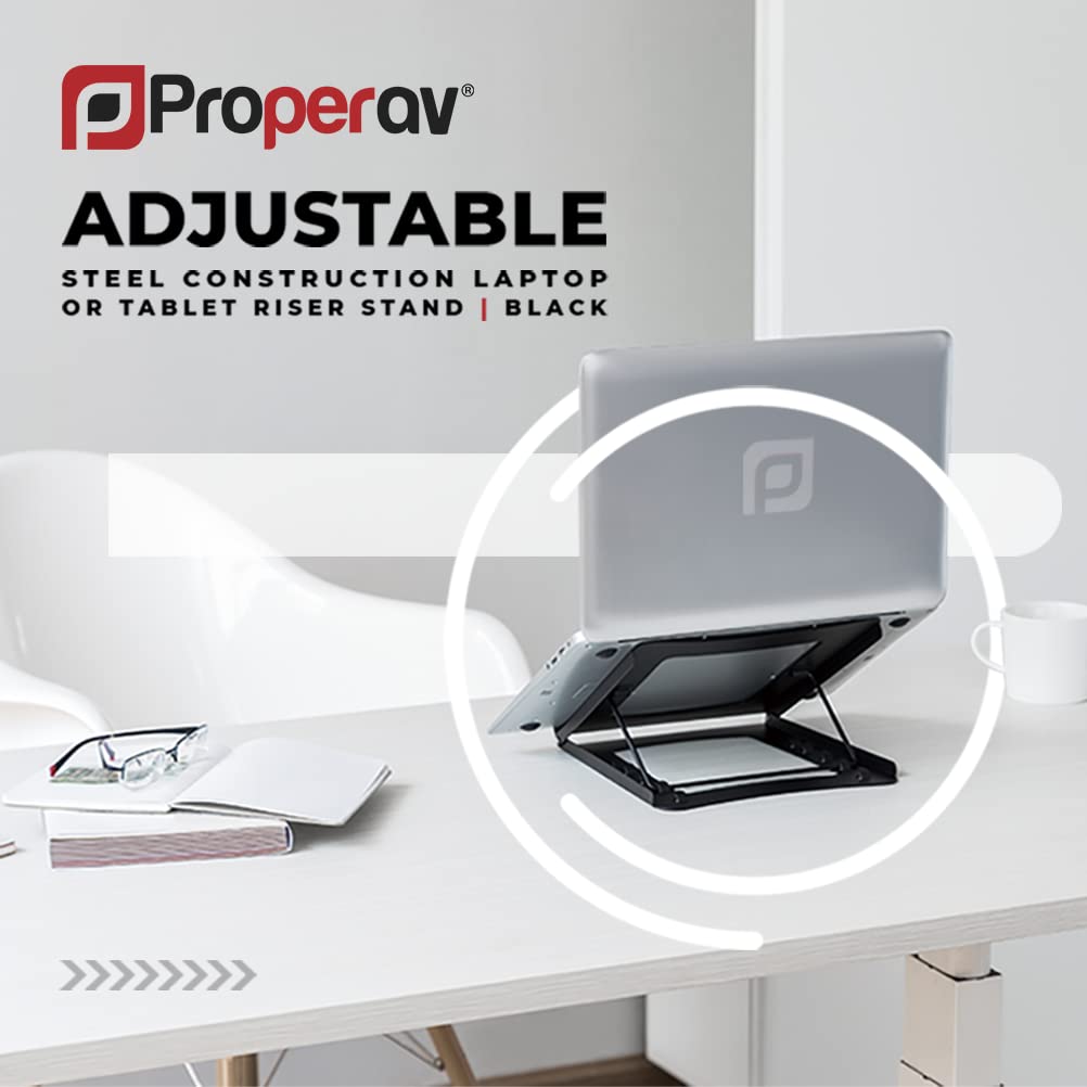 Properav Steel Portable Ergonomic Laptop Stand for Windows & Mac devices such as Dell, Toshiba, HP, Samsung, MacBook, Lenovo with Secure Fit Pads